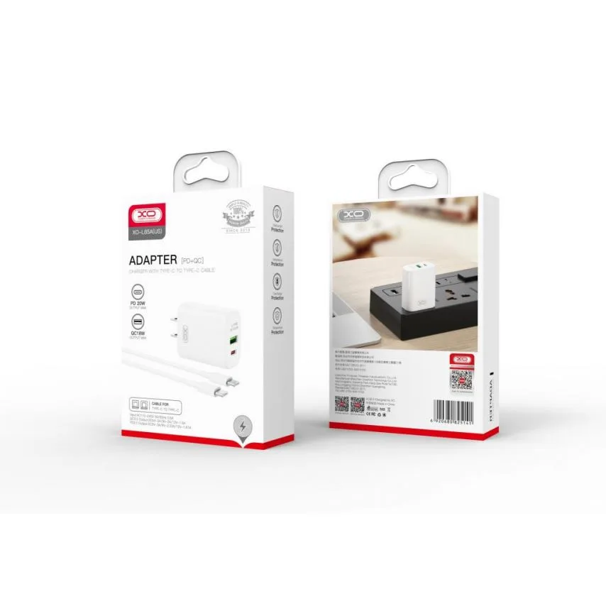 Мережевий зарядний пристрій XO адаптер Type-C USB 20W білий