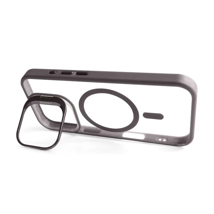 Чохол MagSafe для iPhone 15 Pro пластик силікон light grey з підставкою та захистом камер