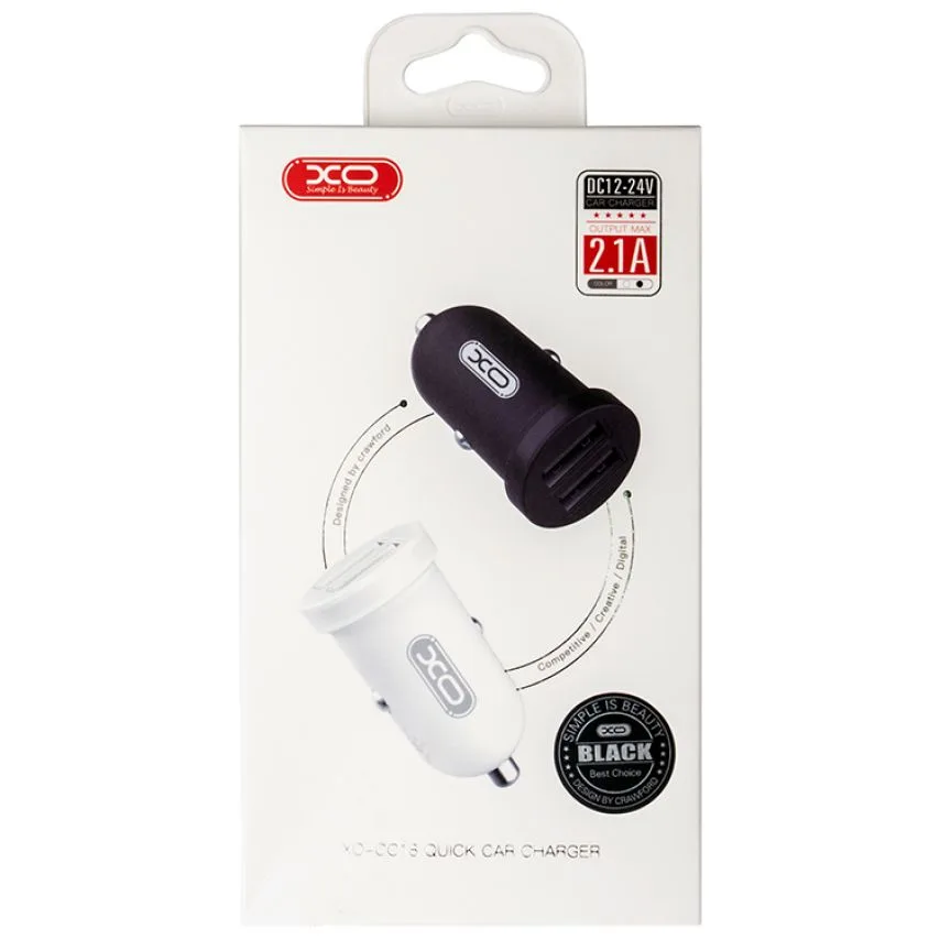 Автомобильное зарядное устройство XO пластик 2USB 2,1А черное