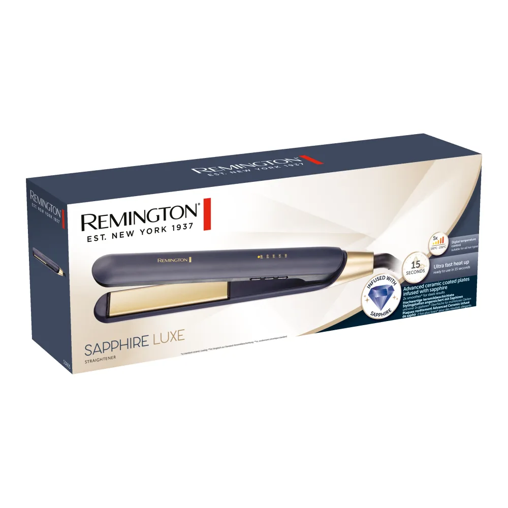 Випрямляч волосся Remington Sapphire Luxe, 150-230°C, з чохлом, керамічним покриттям та сапфіровими елементами.