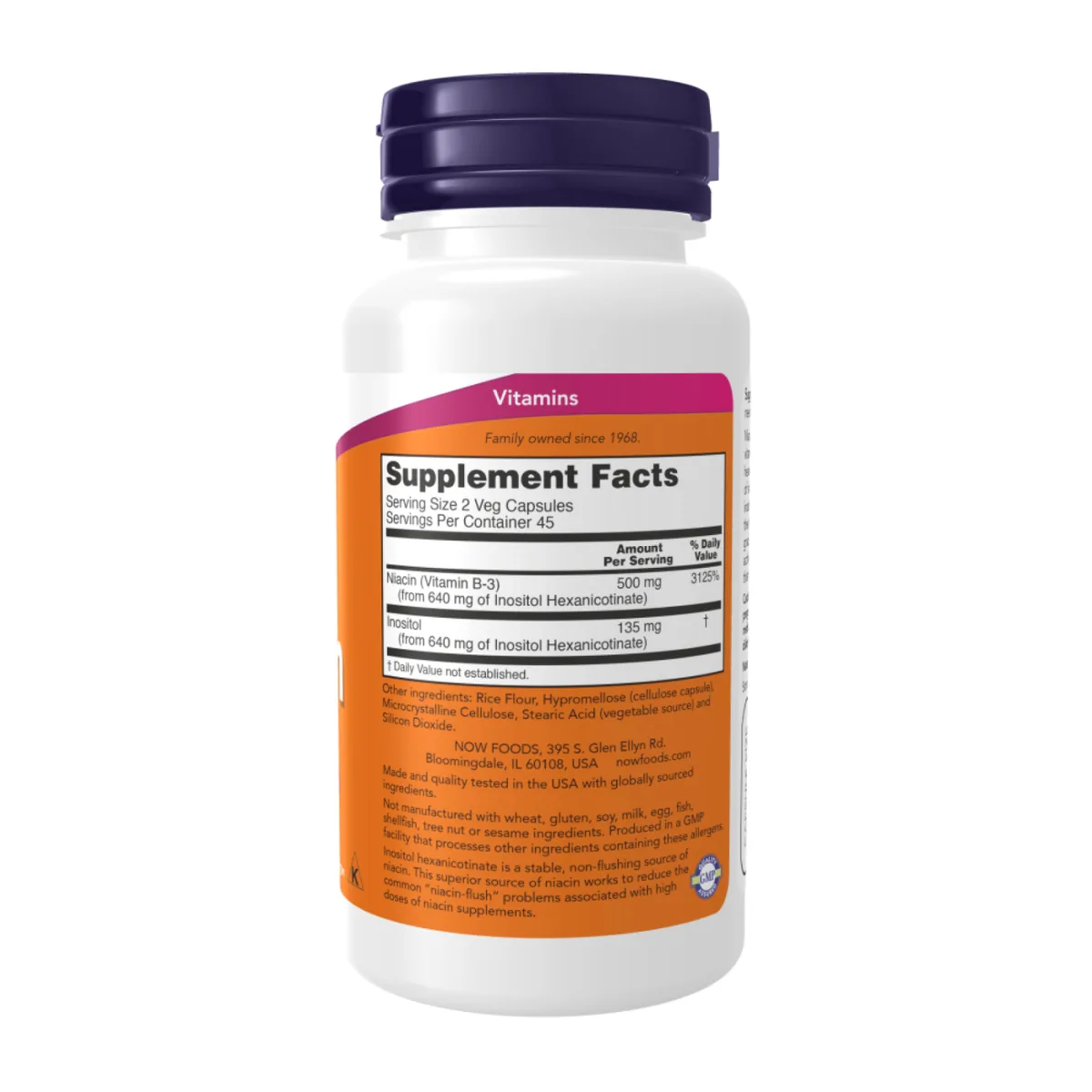 Ниацин Flush-Free Niacin 250mg 180 капсул Now Foods вегетарианский без ГМО