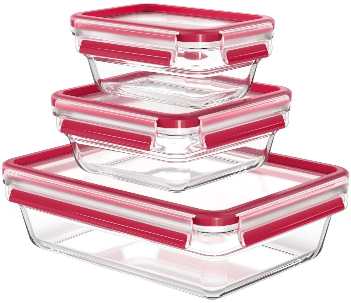 Набір скляних контейнерів Tefal Master Seal, 3 шт, жаростійке, прозоре.