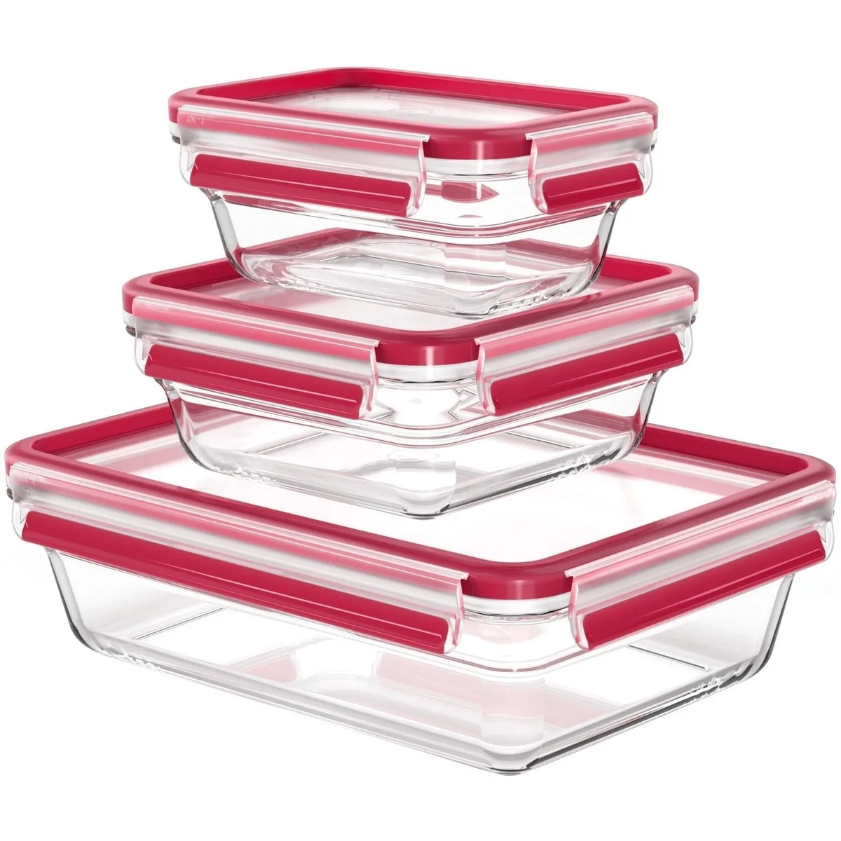 Набір скляних контейнерів Tefal Master Seal, 3 шт, жаростійке, прозоре.