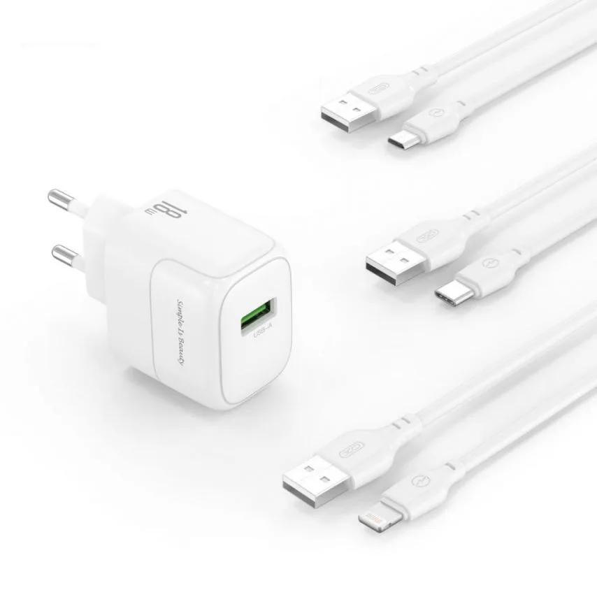 Мережевий зарядний пристрій XO 1USB 18W Quick Charge 3.0 Type-C білий 1м