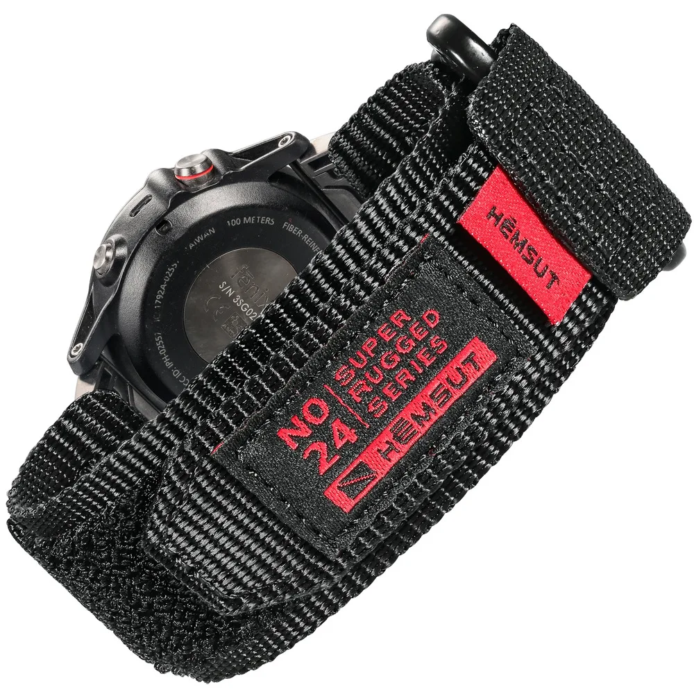 Ремінець Hemsut нейлоновий 20 мм чорний для годинників Garmin