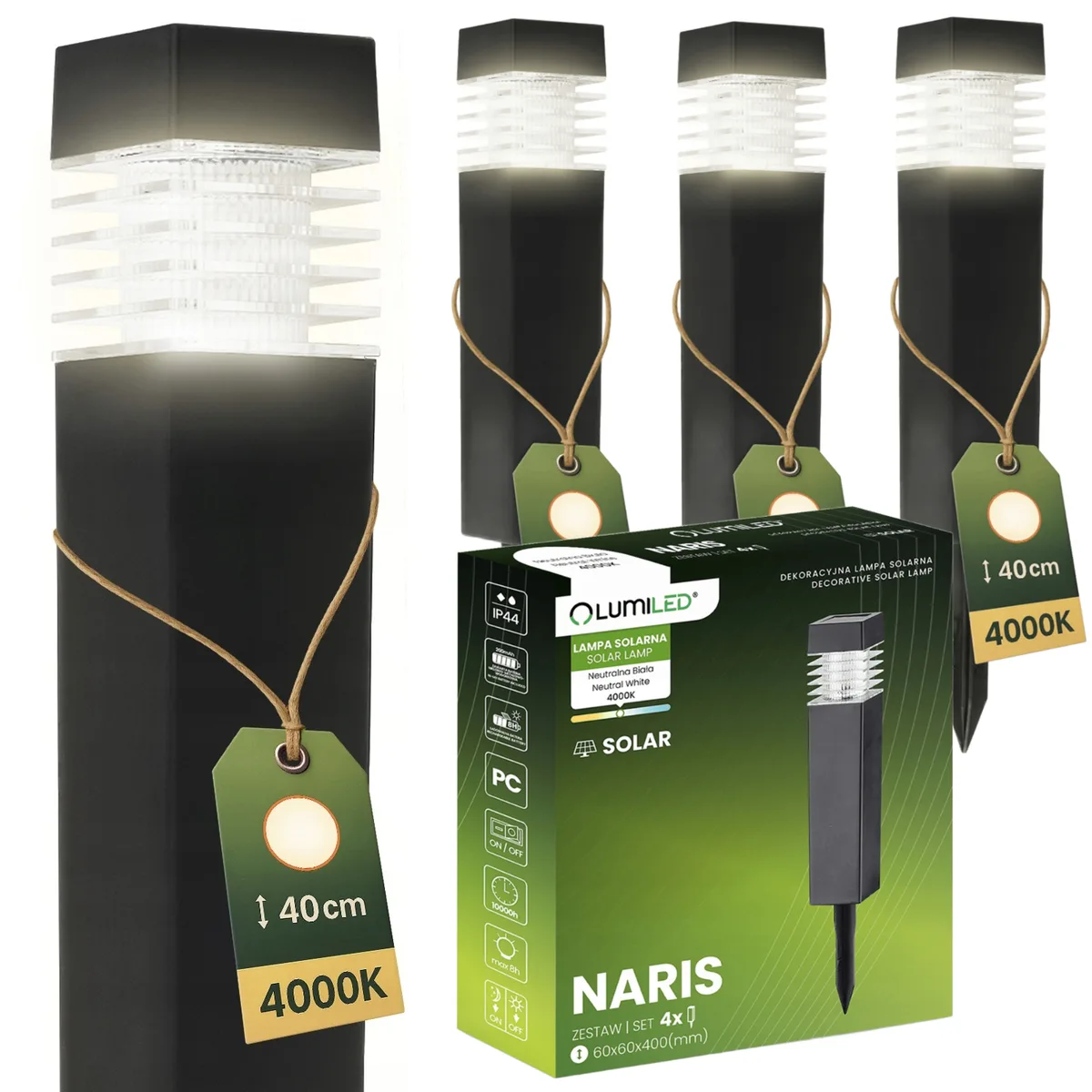 Набор LED столбиков LumiLED 40 см пластик черный 4 шт нейтральный свет 4000K