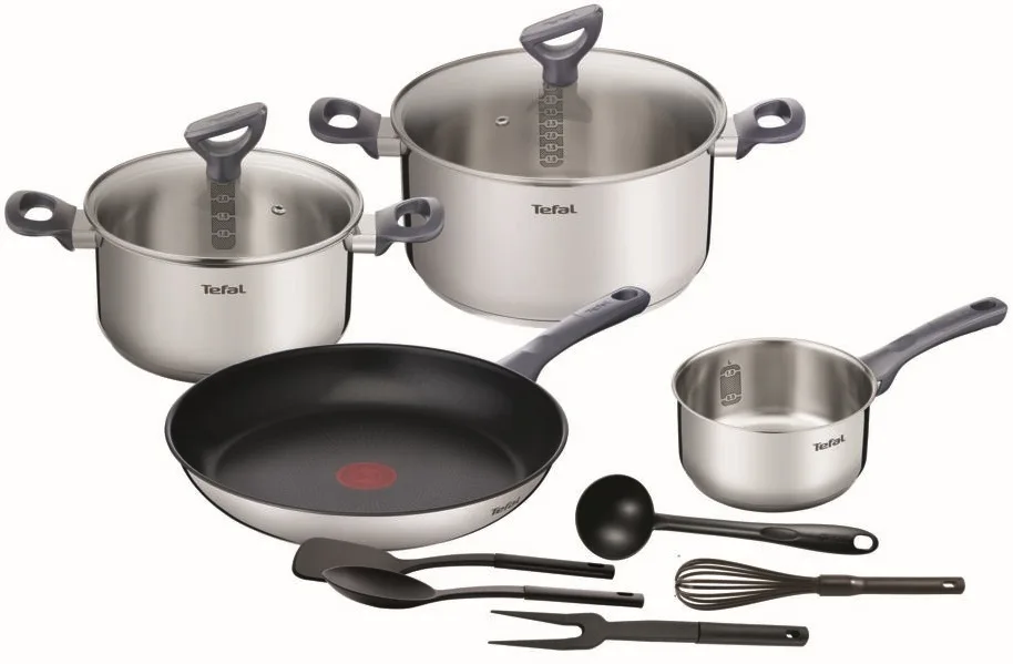 Набір посуду Tefal нержавіюча сталь 11 предметів чорний