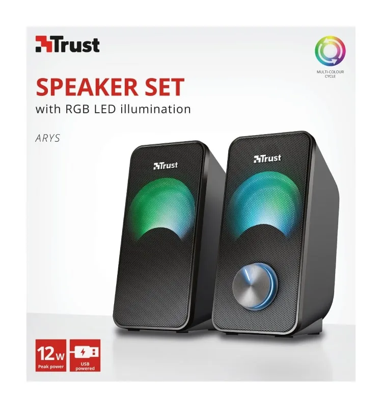 Акустична система Trust Arys 2.0, 14Вт, USB/AUX, RGB, чорний
