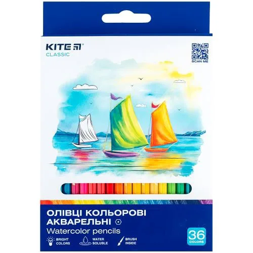 Кольорові акварельні олівці Kite 36 шт для малювання та творчості