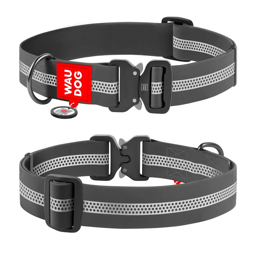 Нашийник для собак WAUDOG Waterproof світловідбивний 40 мм x 46-70 см Collartex сірий