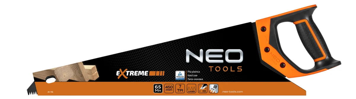 Пила по дереву Neo Tools Extreme, 450 мм, 7 зубців на дюйм, PTFE.