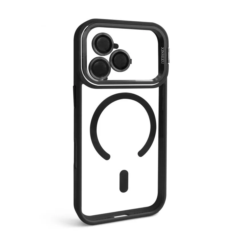 Чохол MagSafe для iPhone 17 Pro пластик силікон чорний з підставкою і захистом для камер