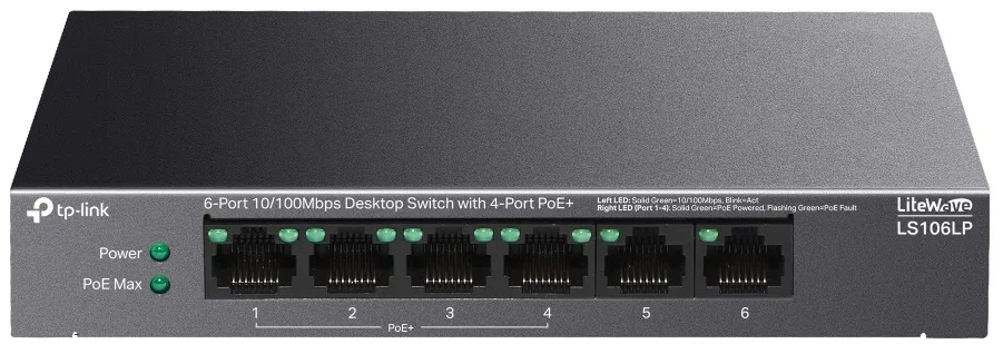Комутатор TP-LINK LS106LP  6xFE (4xPoE), 41 Вт