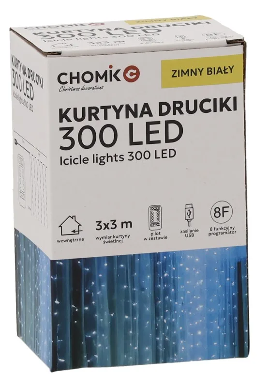 Гірлянда електрична Chomik LED 300 шт 3х3 м холодний білий USB з пультом