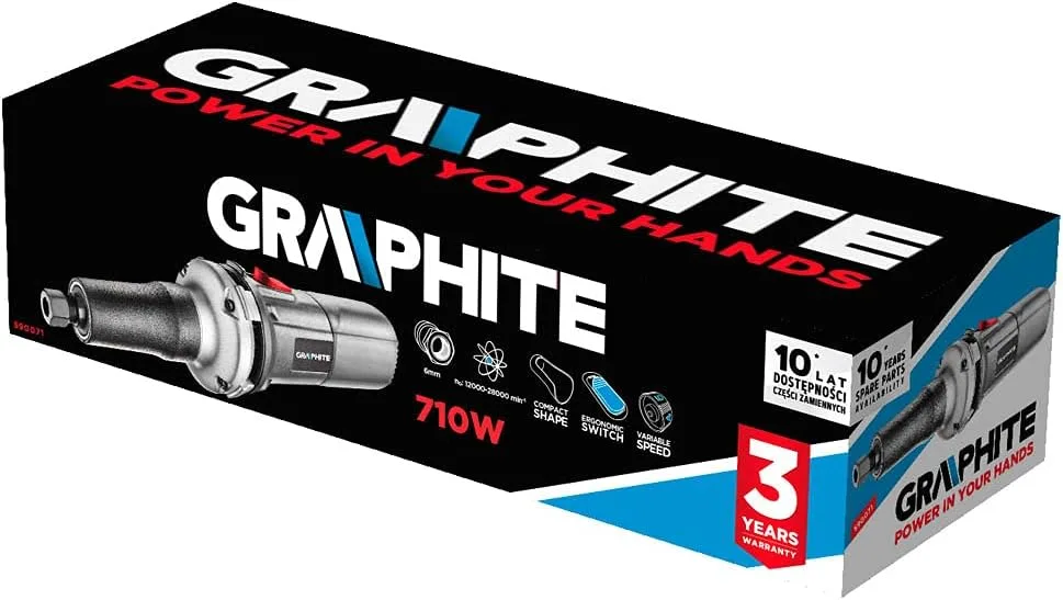 Шлифмашина прямая GRAPHITE 710Вт 12000-28000об/мин для шлифования металла и полировки поверхностей