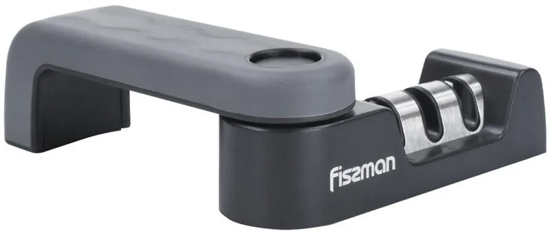 Точилка для ножів Fissman пластиковая складна 14х4х4,5 см чорна-сіра з 3 точилами