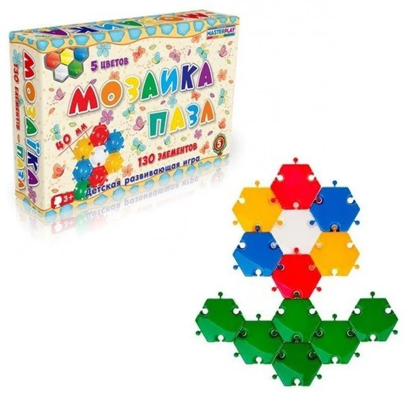 Дитяча мозаїка Colorplast пластикові 40 мм 130 деталей різнокольорові шестикутники