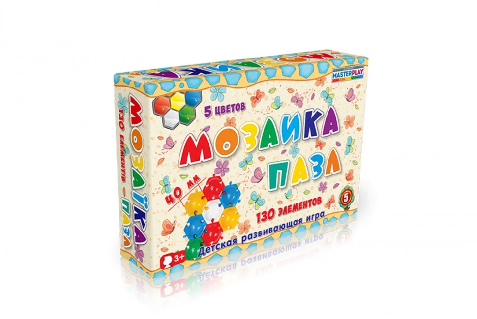 Детская мозаика Colorplast пластиковая 40 мм 130 деталей разноцветные шестиугольники