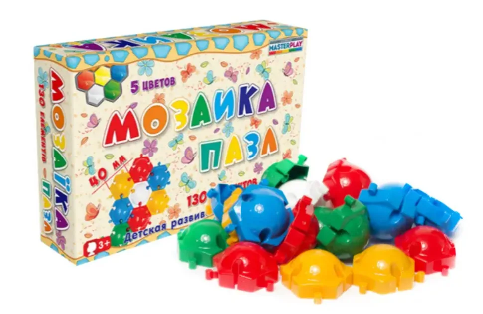 Детская мозаика Colorplast пластиковая 40 мм 130 деталей разноцветные шестиугольники