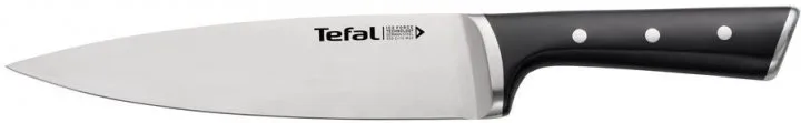 Поварской нож Tefal Ice Force, 20 см, из нержавеющей стали и пластиковой рукояткой, черного цвета