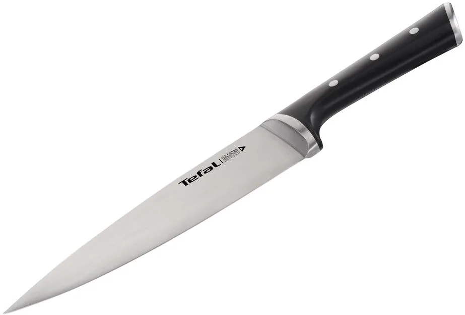 Кухарський ніж Tefal Ice Force, 20 см, з нержавіючої сталі та пластиковою рукояткою, чорного кольору.