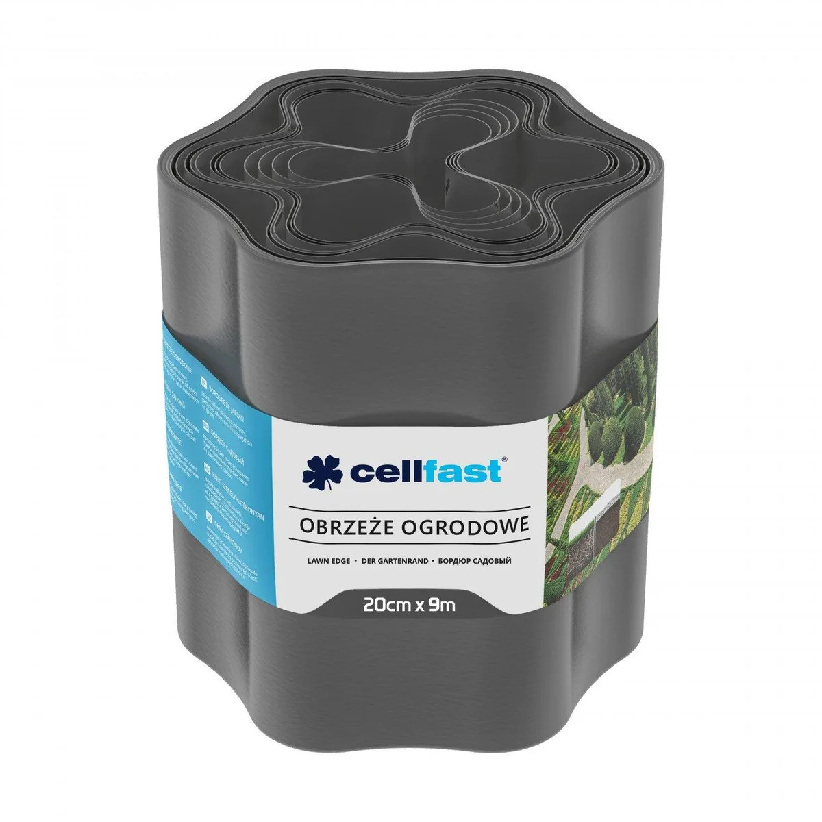 Газонна стрічка Cellfast, бордюрна, хвиляста, 20 см x 9 м, графітового кольору.