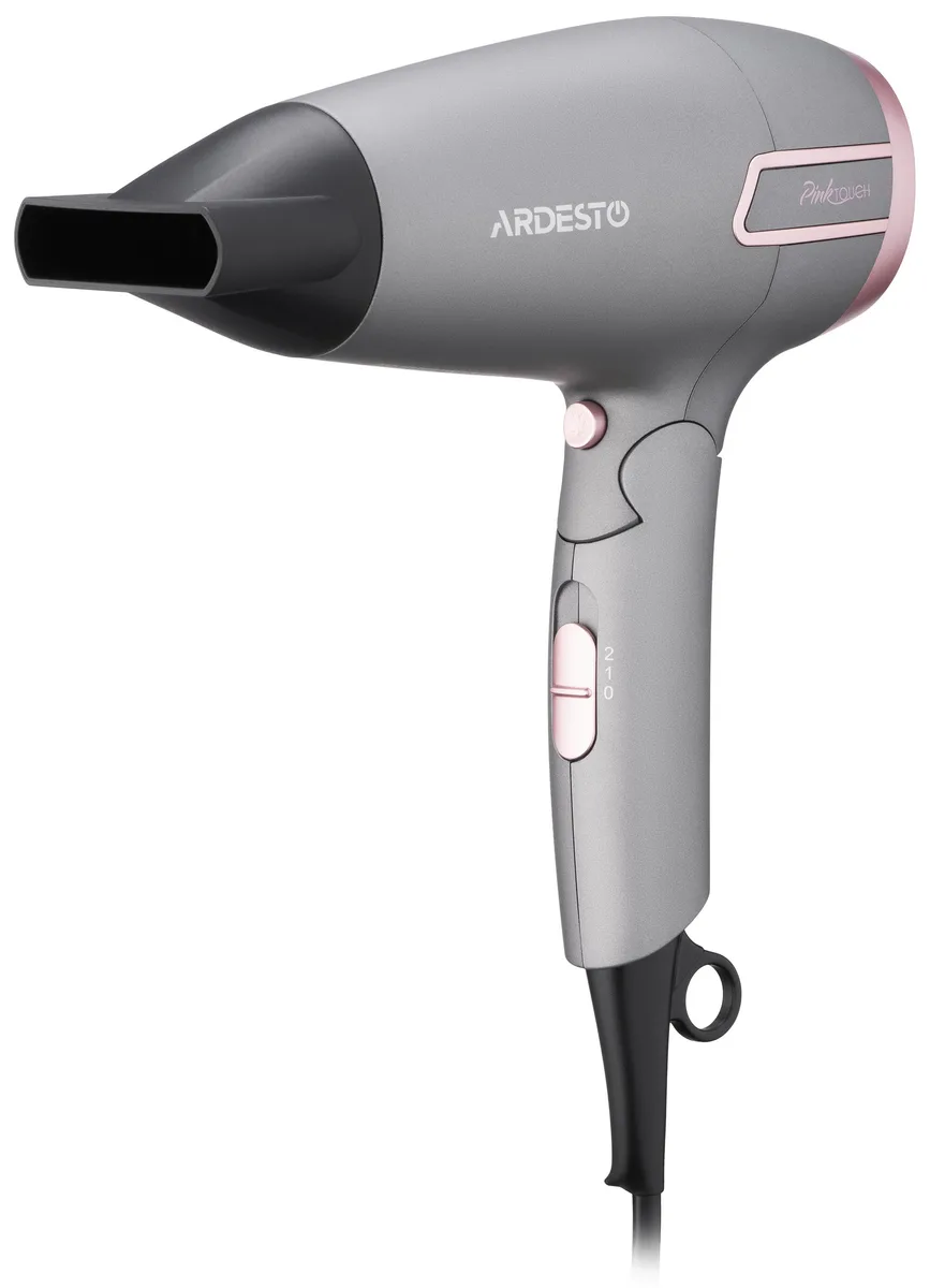 Фен ARDESTO Pink Touch, 2000Вт, 2 скорости, 2 температурных режима, складная ручка, серый с розовым акцентом