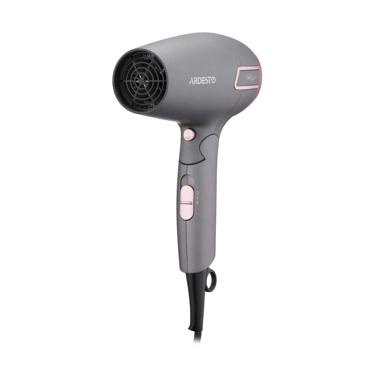 Фен ARDESTO Pink Touch, 2000Вт, 2 скорости, 2 температурных режима, складная ручка, серый с розовым акцентом