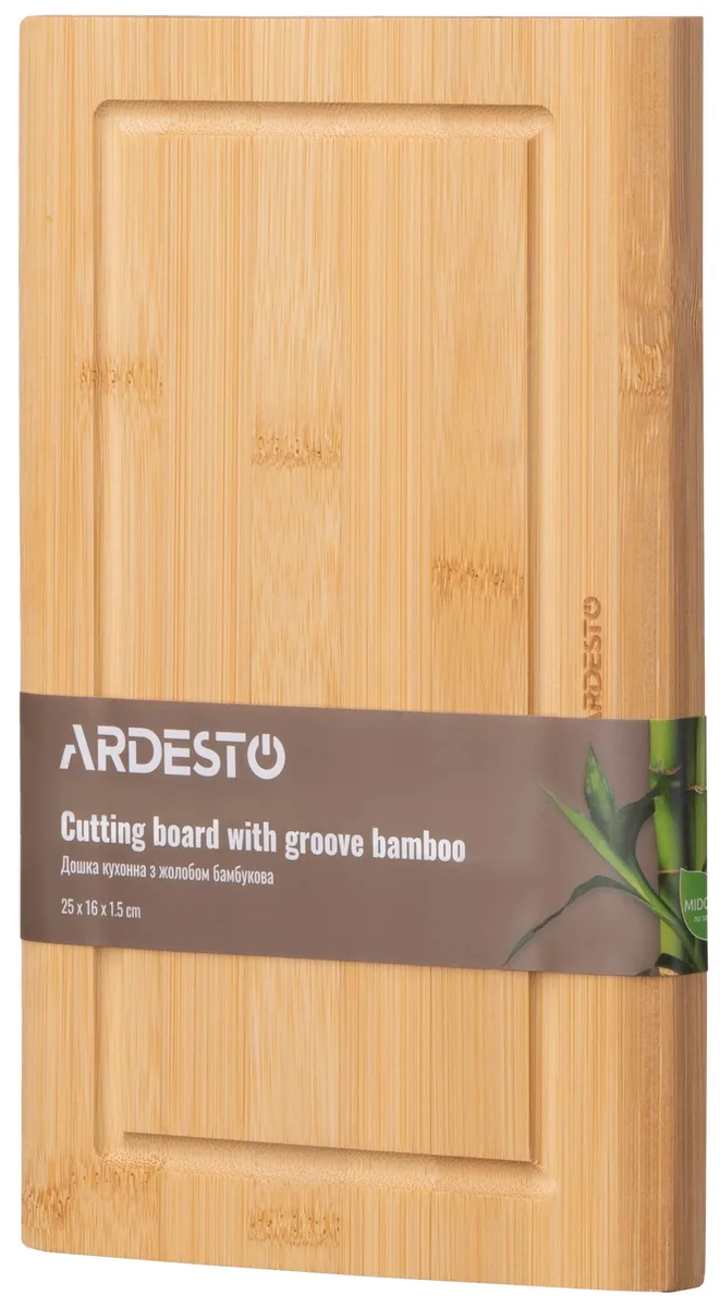 Кухонна дошка з канавкою ARDESTO Midori, 25х16х1.5 см, з бамбука.