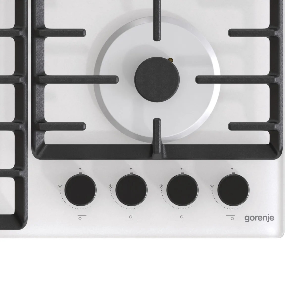 Газовая варочная панель Gorenje на стеклянной основе, 60 см, с чугунными решетками, белая
