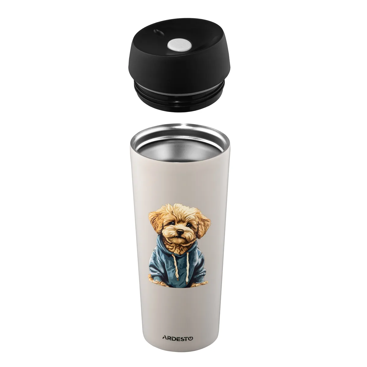 Термокухоль ARDESTO Coffee Time Maltipoo 450 мл, з нержавіючої сталі, бежевого кольору.