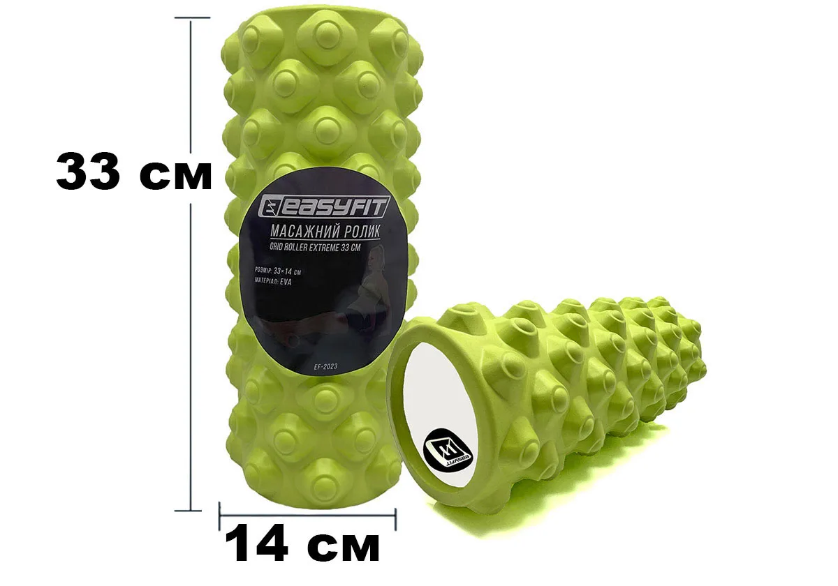 Масажний ролик EasyFit EVA 33 см Салатовий 3D поверхня