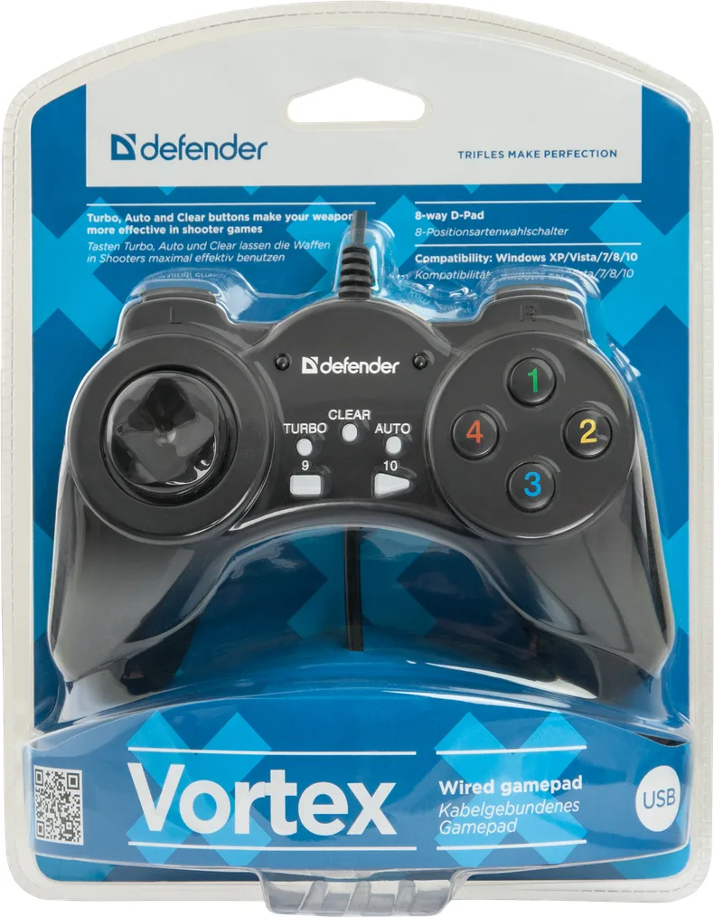 Геймпад Defender USB Провода Чёрный 10 кнопок 1.5 м
