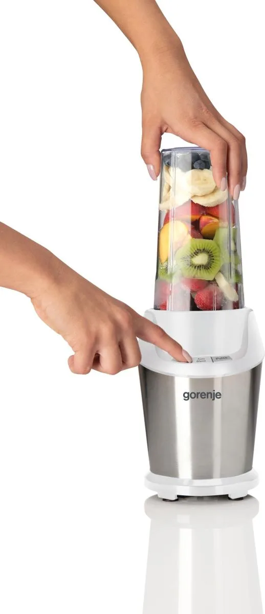 Блендер Gorenje стаціонарний 1000Вт, об'єм чаші 750мл, функція подрібнення, білий з нержавіючої сталі.