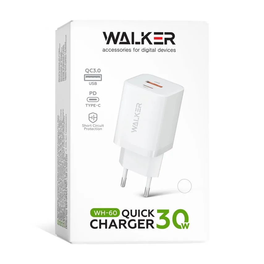 Мережевий зарядний пристрій WALKER 30W чорний GaN USB Type-C