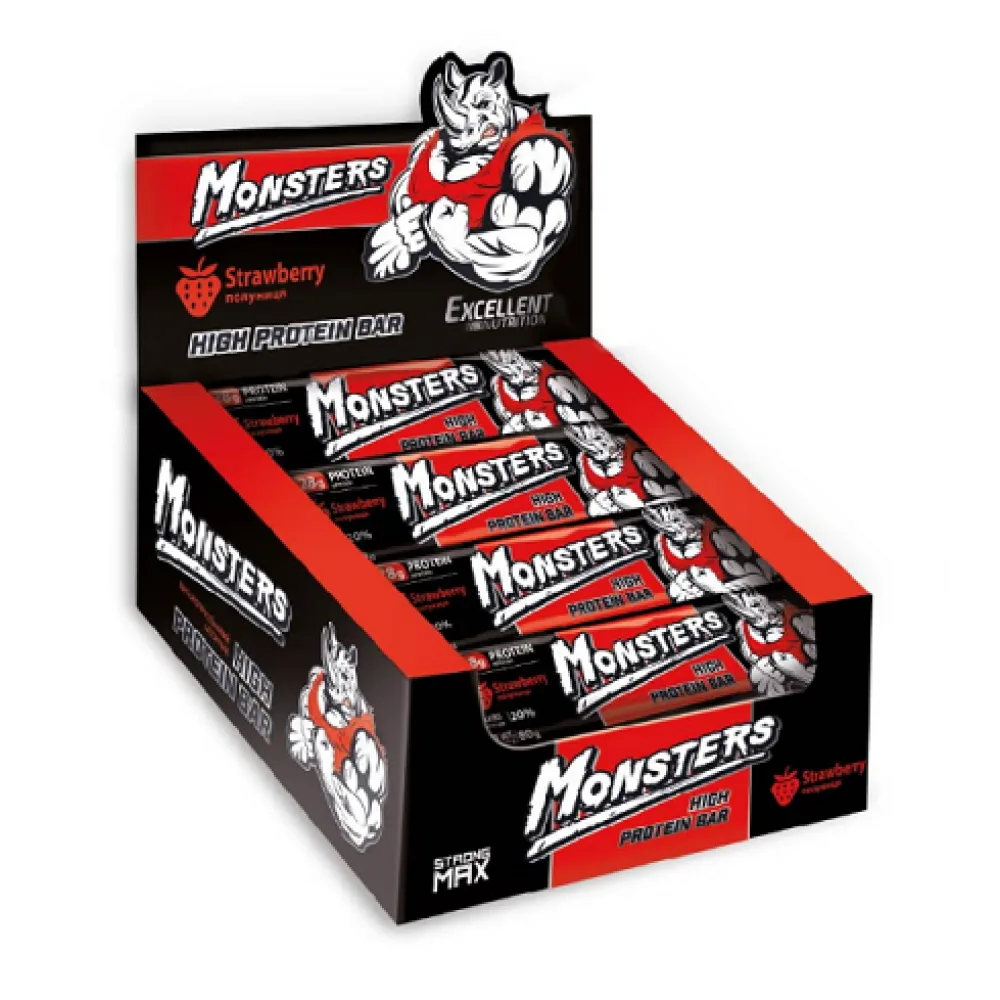 Протеїновий батончик Monsters 80 г 28 г білка Смак полуниця 20 шт