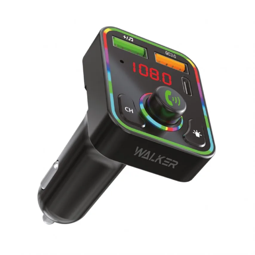 FM-трансмітер WALKER чорний USB Type-C Bluetooth 5.3 25W
