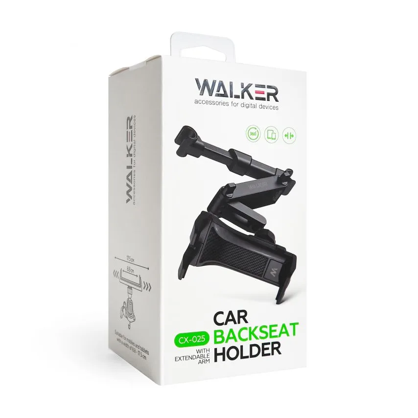 Автодержатель WALKER металлический пластиковый черный для смартфонов и планшетов 8,8-17,5 см