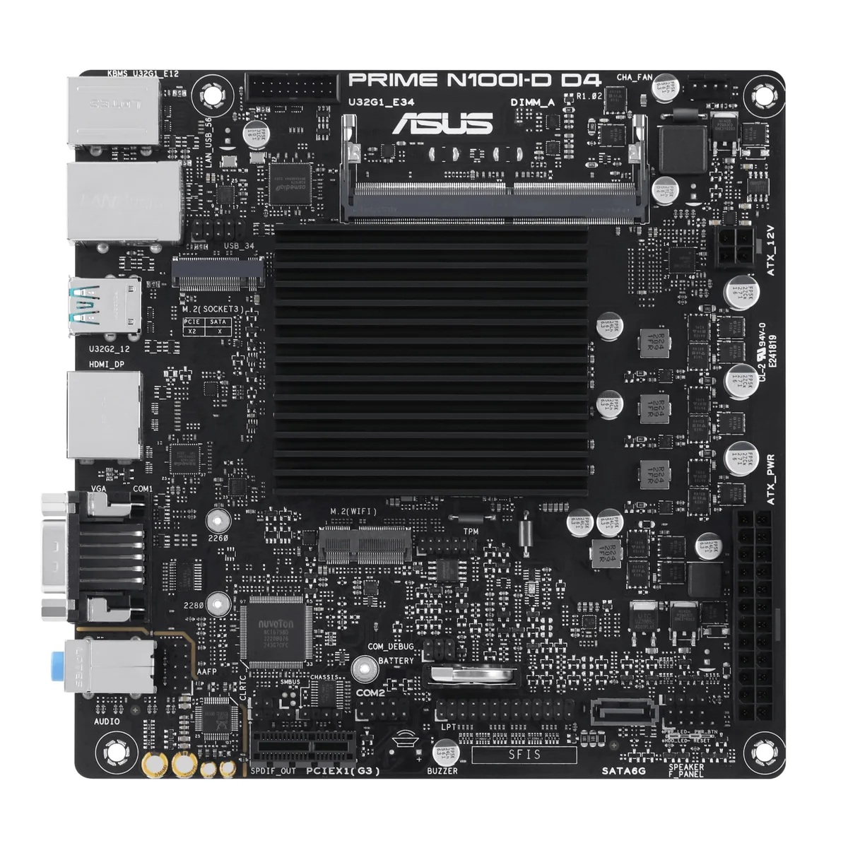 Материнская плата ASUS PRIME N100I-D D4-CSM, процессор Intel N100 Quad-Core 2.0GHz, 1xDDR4 SO-DIMM, D-Sub, HDMI, DP, форм-фактор mITX.