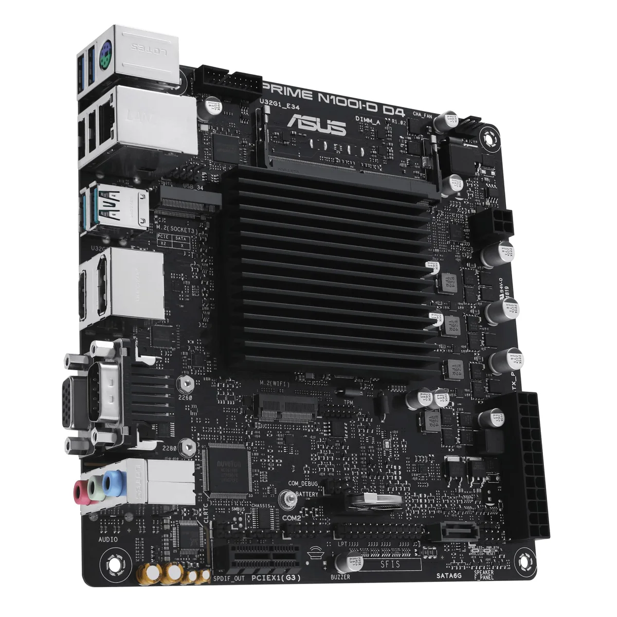 Материнская плата ASUS PRIME N100I-D D4-CSM, процессор Intel N100 Quad-Core 2.0GHz, 1xDDR4 SO-DIMM, D-Sub, HDMI, DP, форм-фактор mITX.