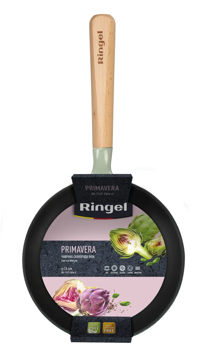 Сковорода чавунна Wok Ringel Primavera 26 см Чорна
