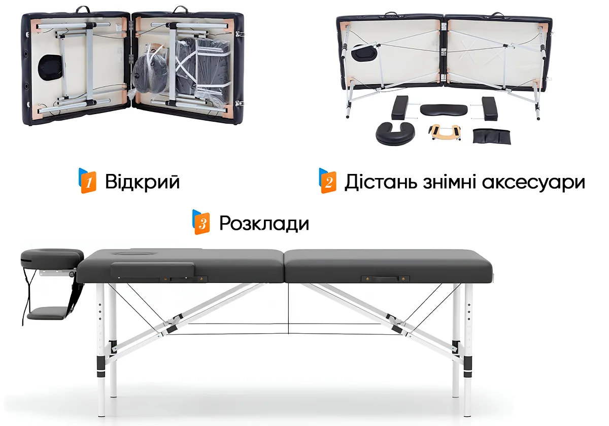Масажний стіл EasyFit PU шкіра 214х70 см чорний