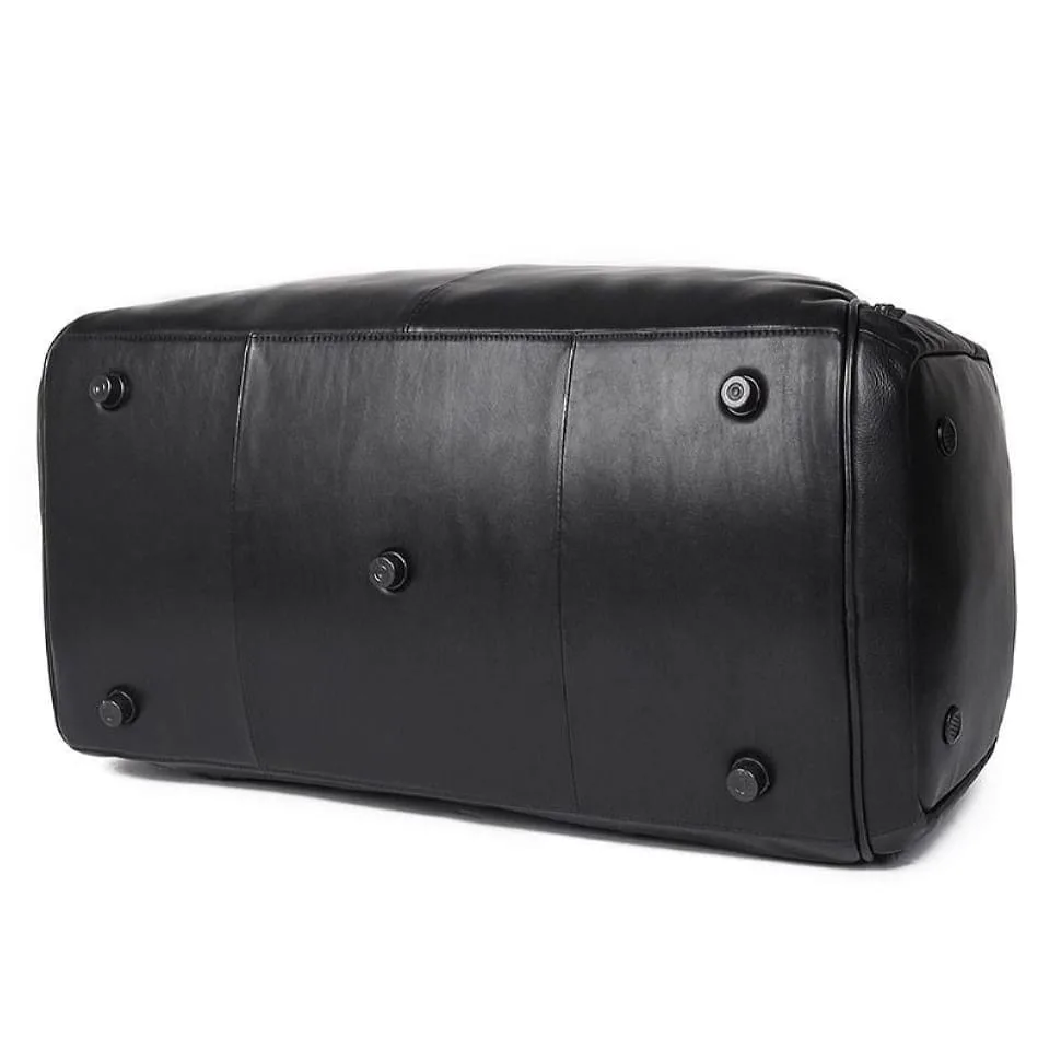 Велика дорожня сумка John McDee з телячої шкіри чорна унісекс для подорожей та поїздок рюкзак.