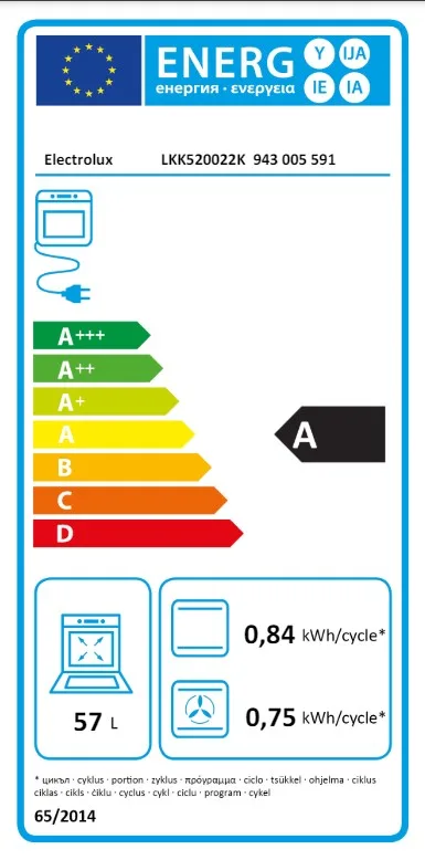 Комбінована плита Electrolux, 57 л, 50x60 см, з конвекцією, чорного кольору.
