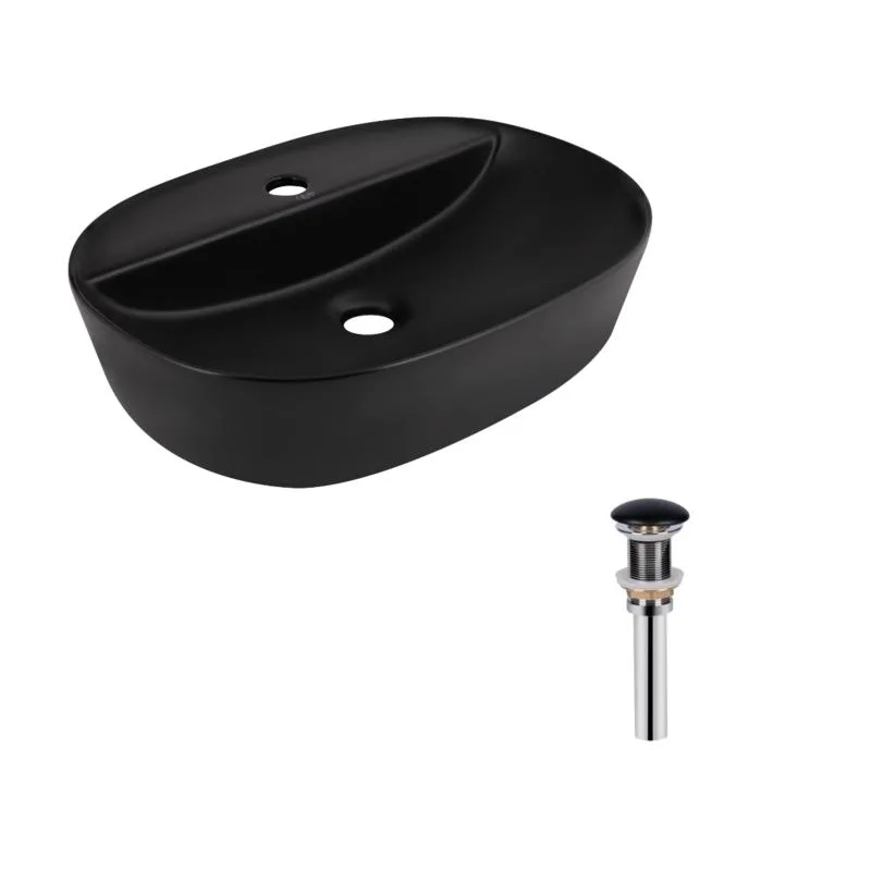 Раковина накладна овальна Qtap Scorpio Matt Black 500x380 мм кераміка