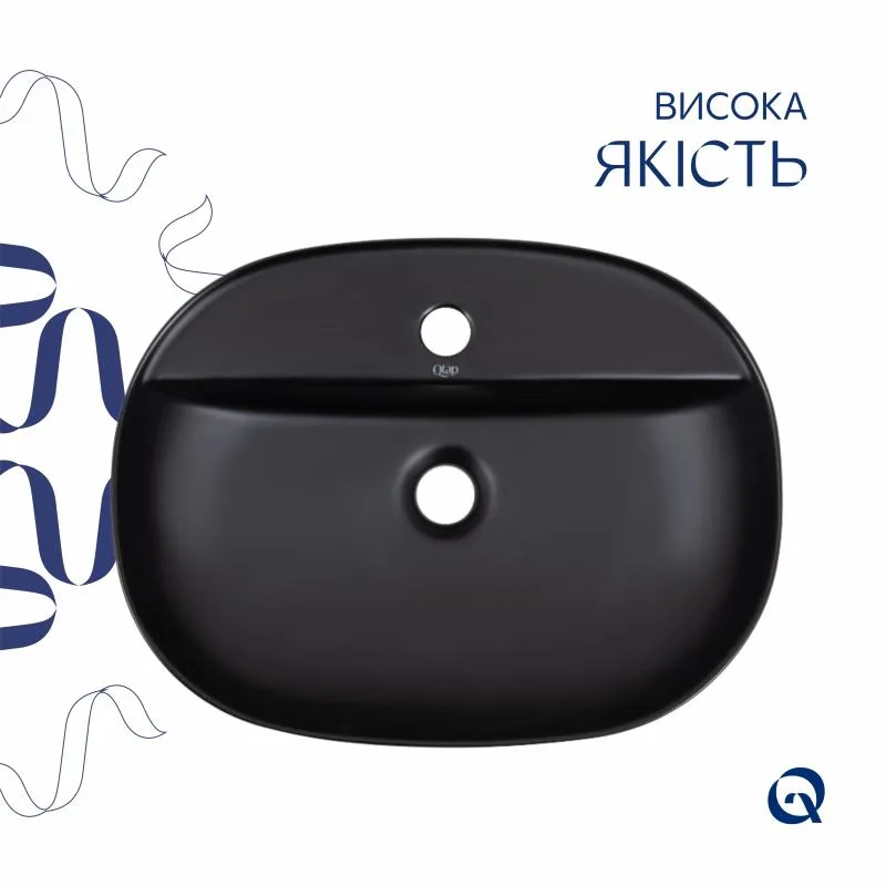 Раковина накладна овальна Qtap Scorpio Matt Black 500x380 мм кераміка