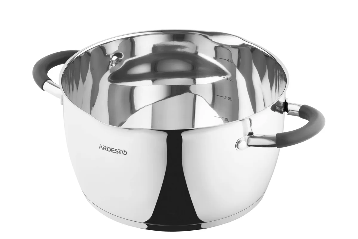Каструля з прозорою кришкою та зливом ARDESTO Gemini Livorno, 5.5л, з нержавіючої сталі та силікону.