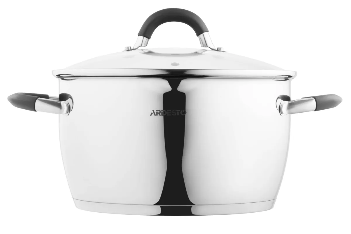 Каструля з прозорою кришкою та зливом ARDESTO Gemini Livorno, 5.5л, з нержавіючої сталі та силікону.