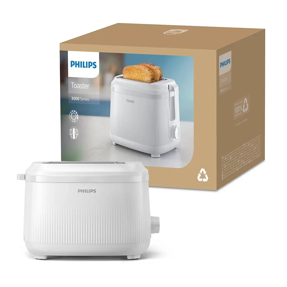 Тостер Philips 3000 Series 900Вт, пластиковий, функції підігріву та розморожування, білий.