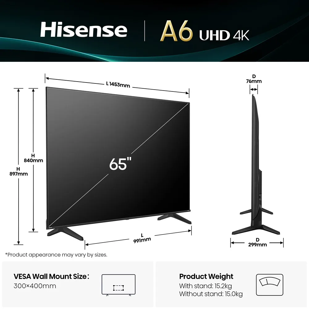 LED телевізор Hisense UHD 65 дюймів чорний
